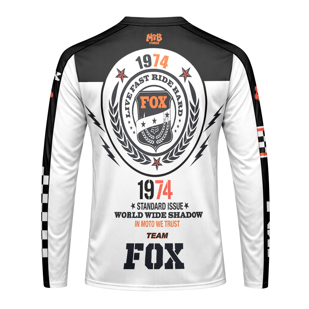 Fox Team 1974 Standard Issue Black White Long Sleeve Motocross Jersey - front view mockup