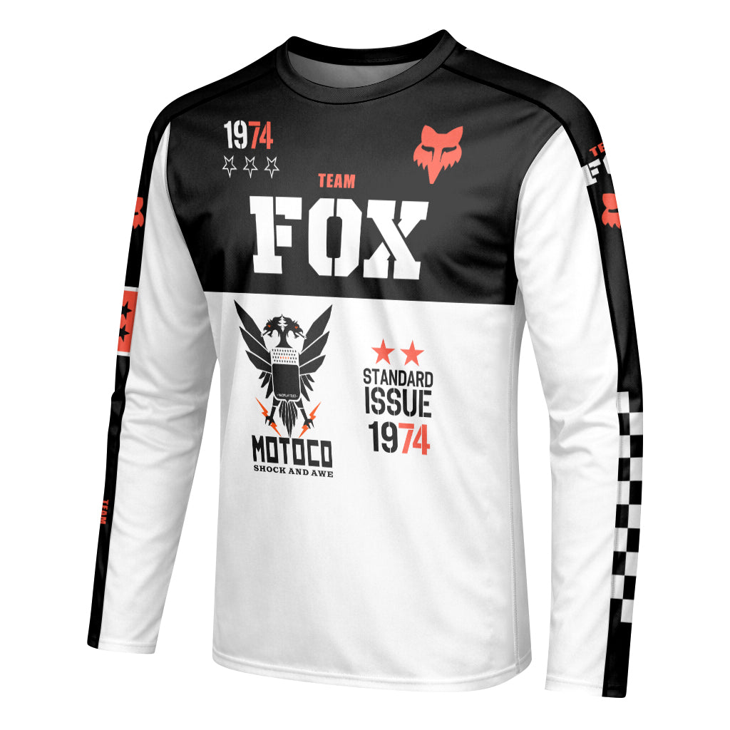 Fox Team 1974 Standard Issue Black White Long Sleeve Motocross Jersey - left side mockup