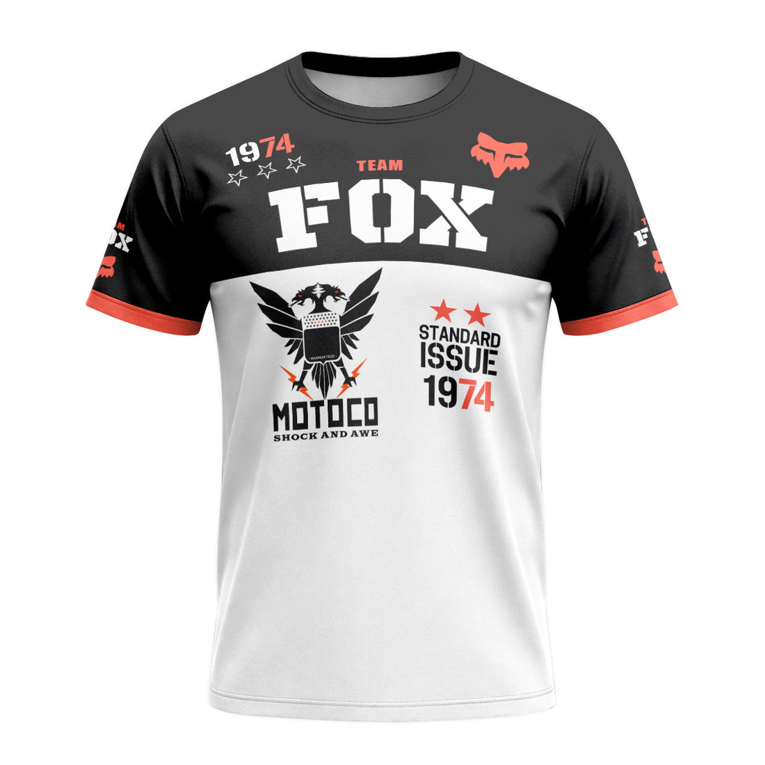 Fox Team 1974 Standard Issue Black White Short Sleeve Motocross Jersey - front and back view