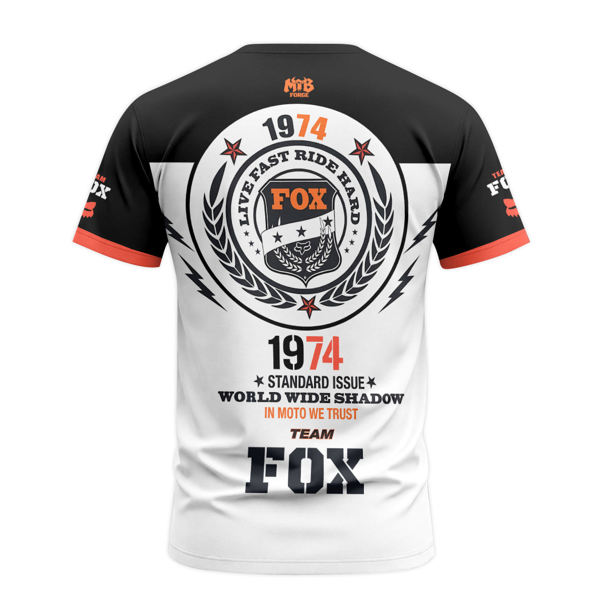 Fox Team 1974 Standard Issue Black White Short Sleeve Motocross Jersey - back view mockup