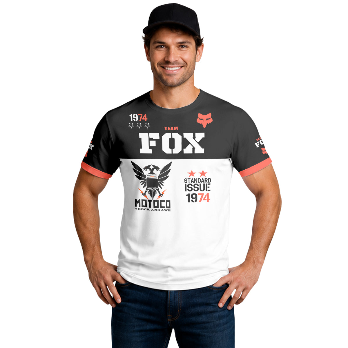 Fox Team 1974 Standard Issue Black White Short Sleeve Motocross Jersey - lifestyle view
