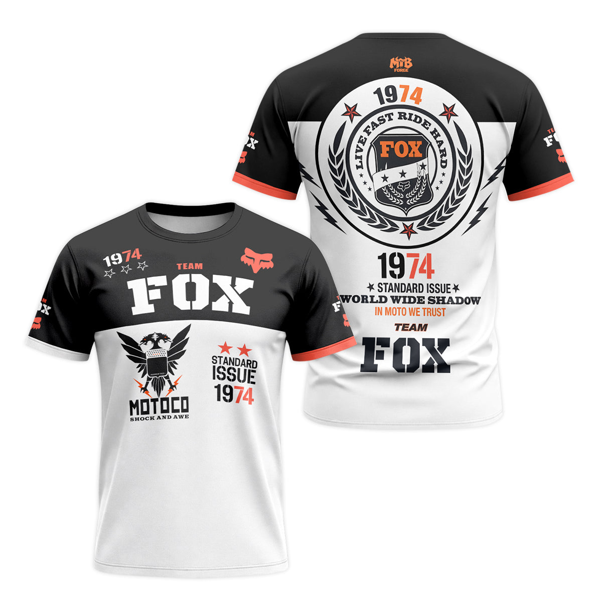 Fox Team 1974 Standard Issue Black White Short Sleeve Motocross Jersey - front and back view