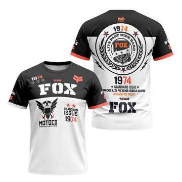 Fox Team 1974 Standard Issue Black White Short Sleeve Motocross Jersey - front and back view