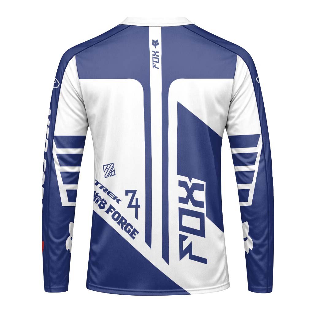 Fox Trek 1974 Blue White Retro Long Sleeve Mountain Bike Jersey - back view mockup