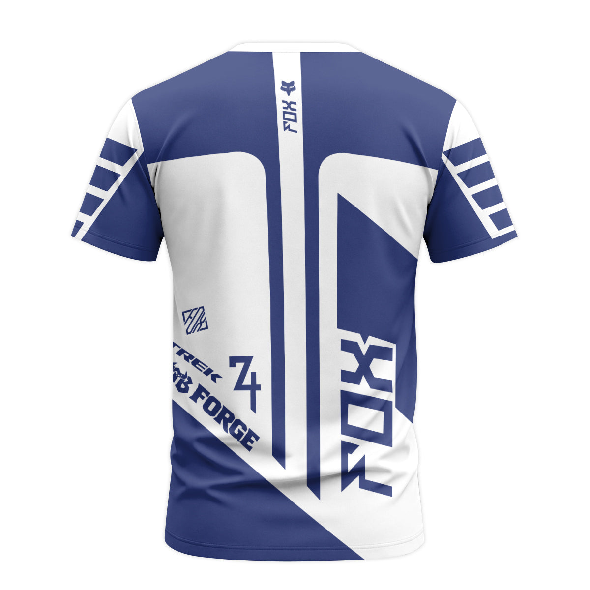 Fox Trek 1974 Blue White Retro Short Sleeve Mountain Bike Jersey - back view mockup