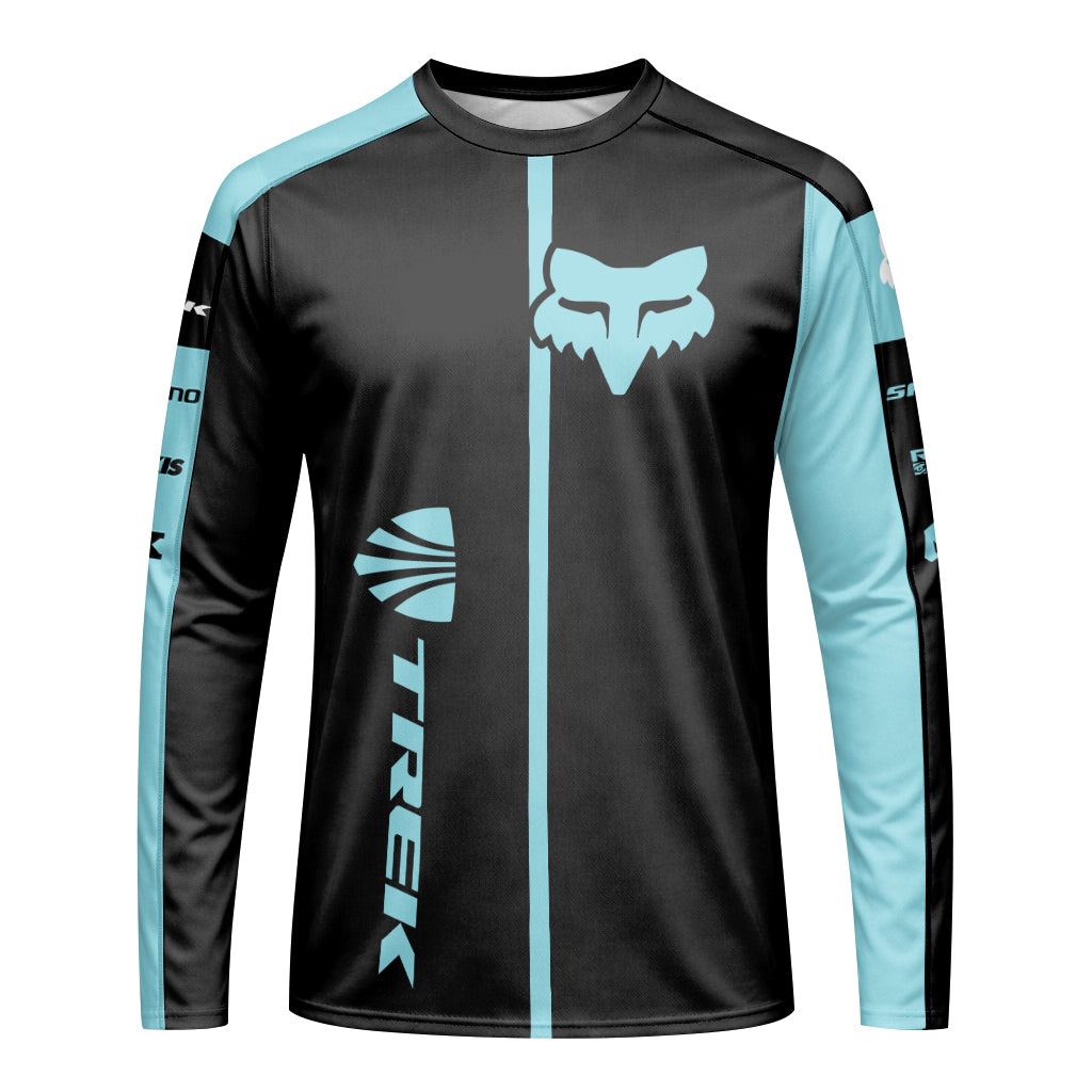 Fox Trek Aqua Black Long Sleeve Mountain Bike Jersey - front view mockup
