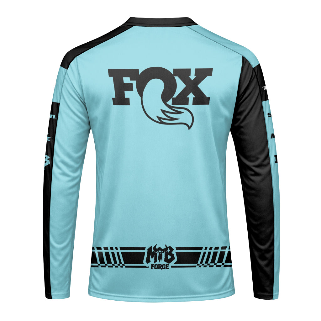Fox Trek Aqua Black Long Sleeve Mountain Bike Jersey - back view mockup
