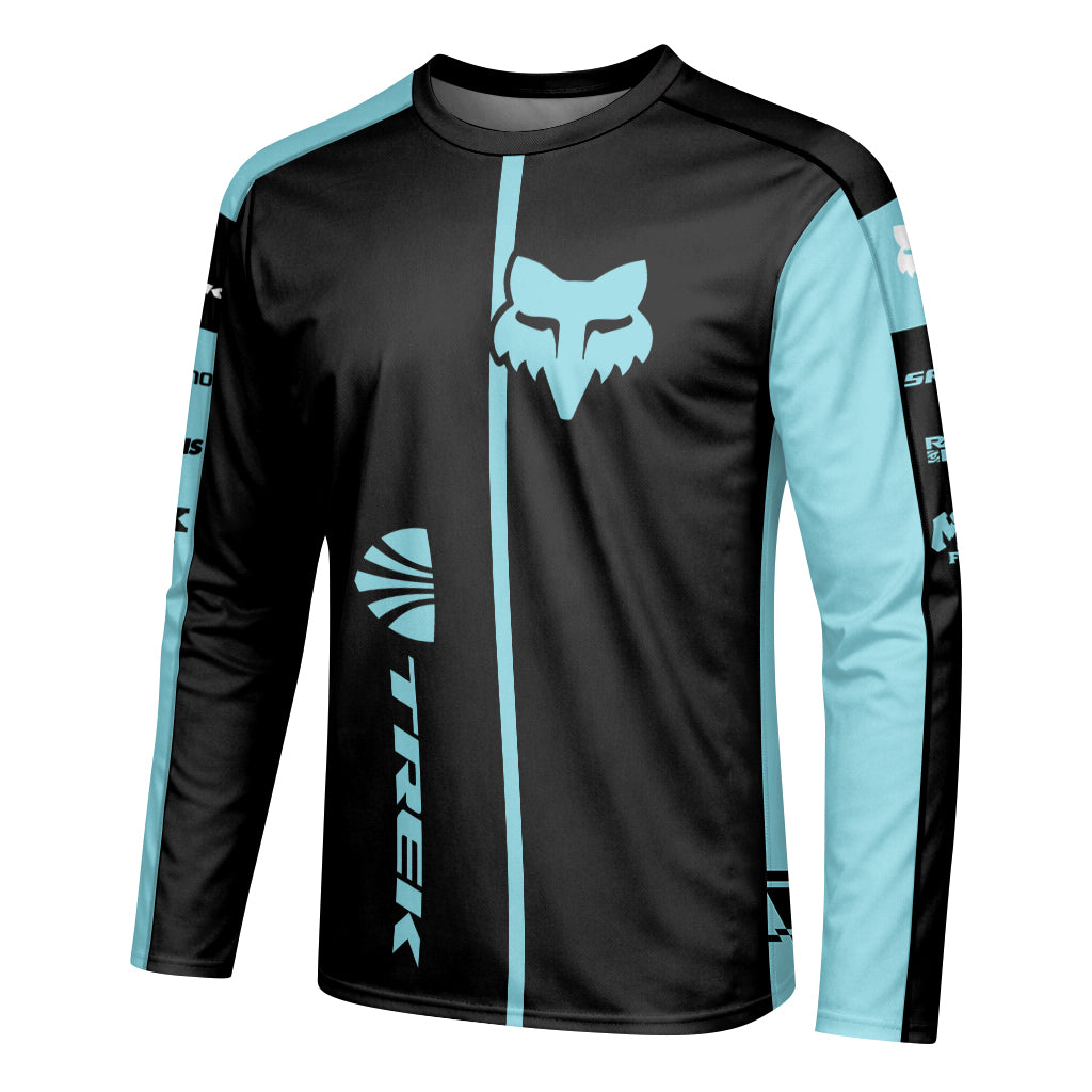 Fox Trek Aqua Black Long Sleeve Mountain Bike Jersey - left side mockup