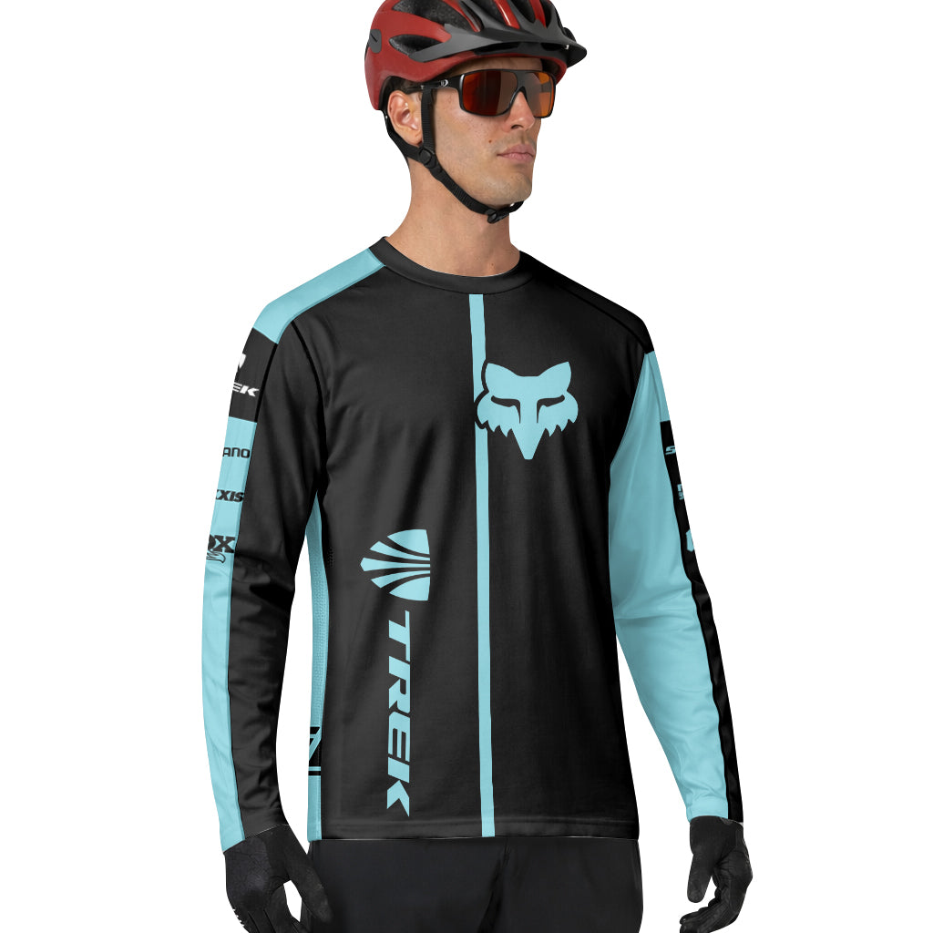 Fox Trek Aqua Black Long Sleeve Mountain Bike Jersey - lifestyle view