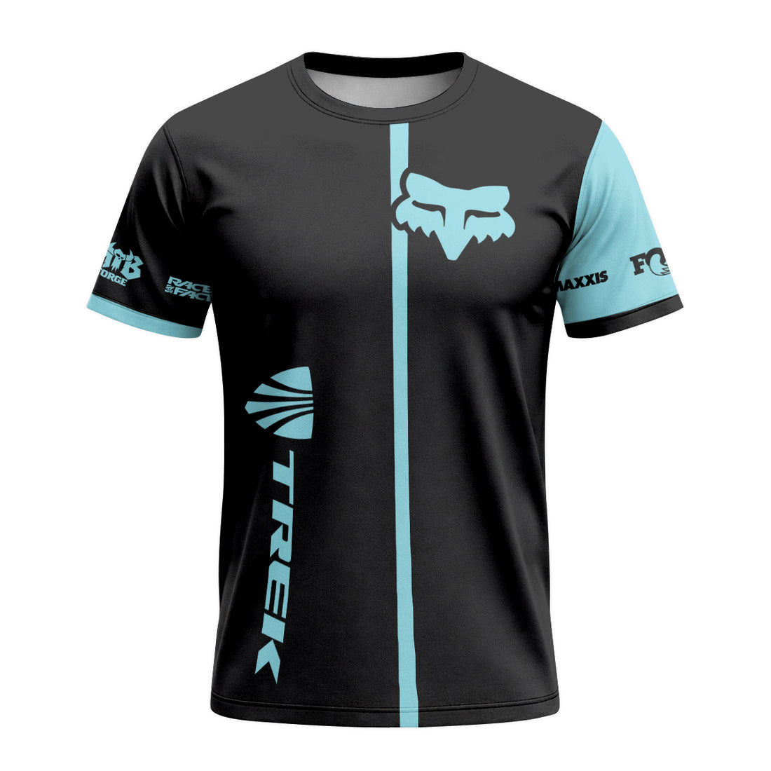 Fox Trek Aqua Black Short Sleeve Mountain Bike Jersey - front and back view