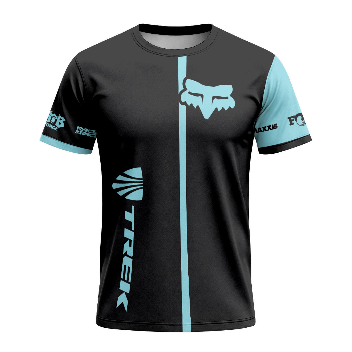 Fox Trek Aqua Black Short Sleeve Mountain Bike Jersey - front view mockup