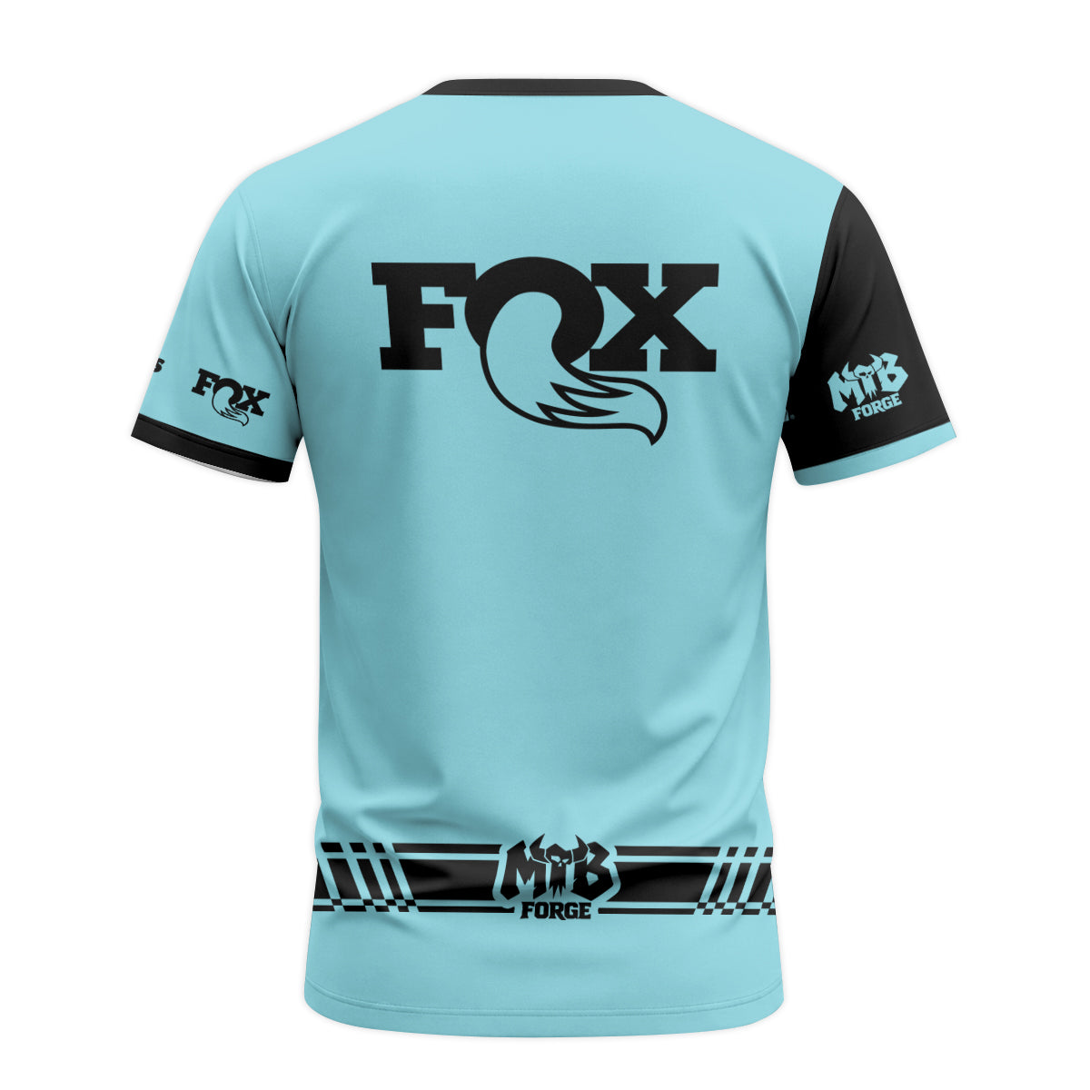 Fox Trek Aqua Black Short Sleeve Mountain Bike Jersey - back view mockup