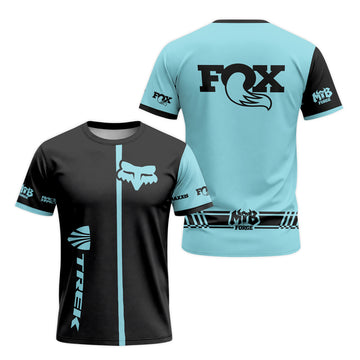 Fox Trek Aqua Black Short Sleeve Mountain Bike Jersey - front and back view