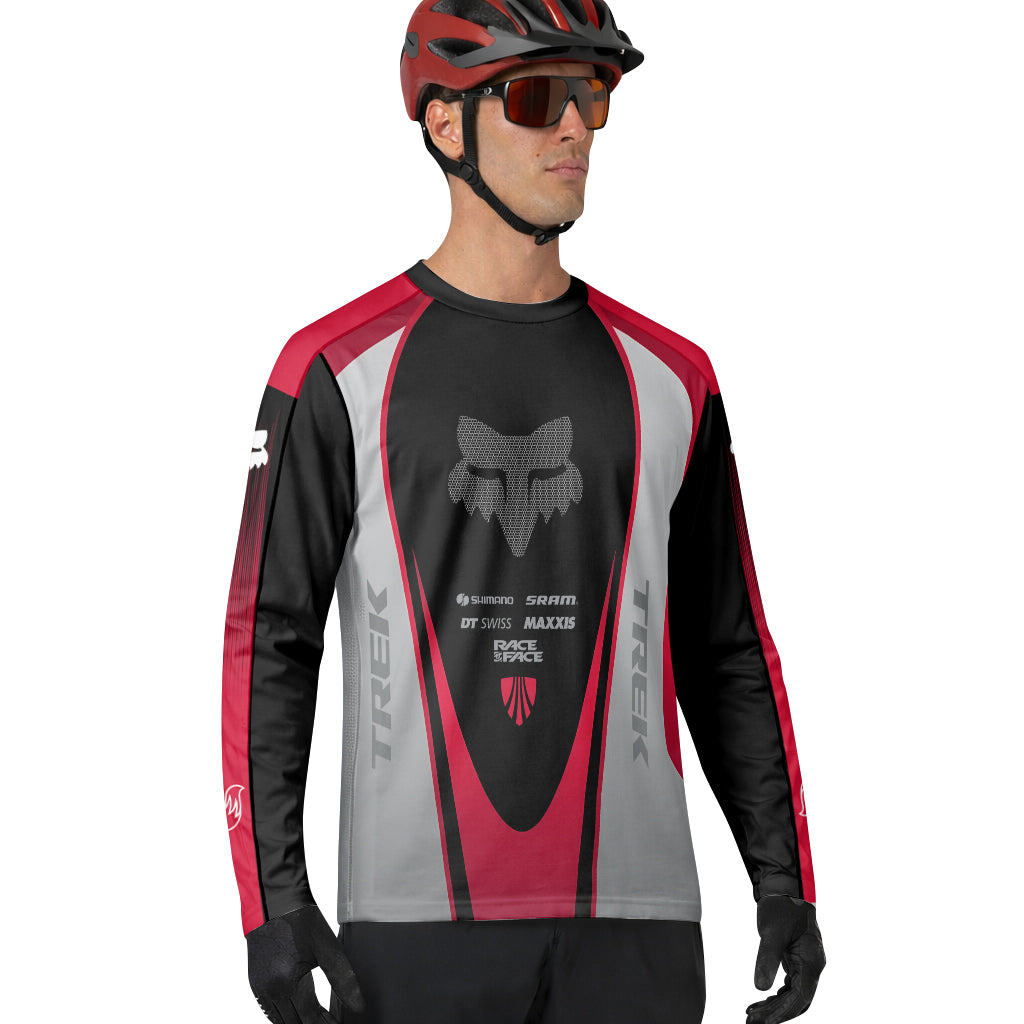 Fox Trek Black Red Factory Long Sleeve Mountain Bike Jersey - lifestyle view