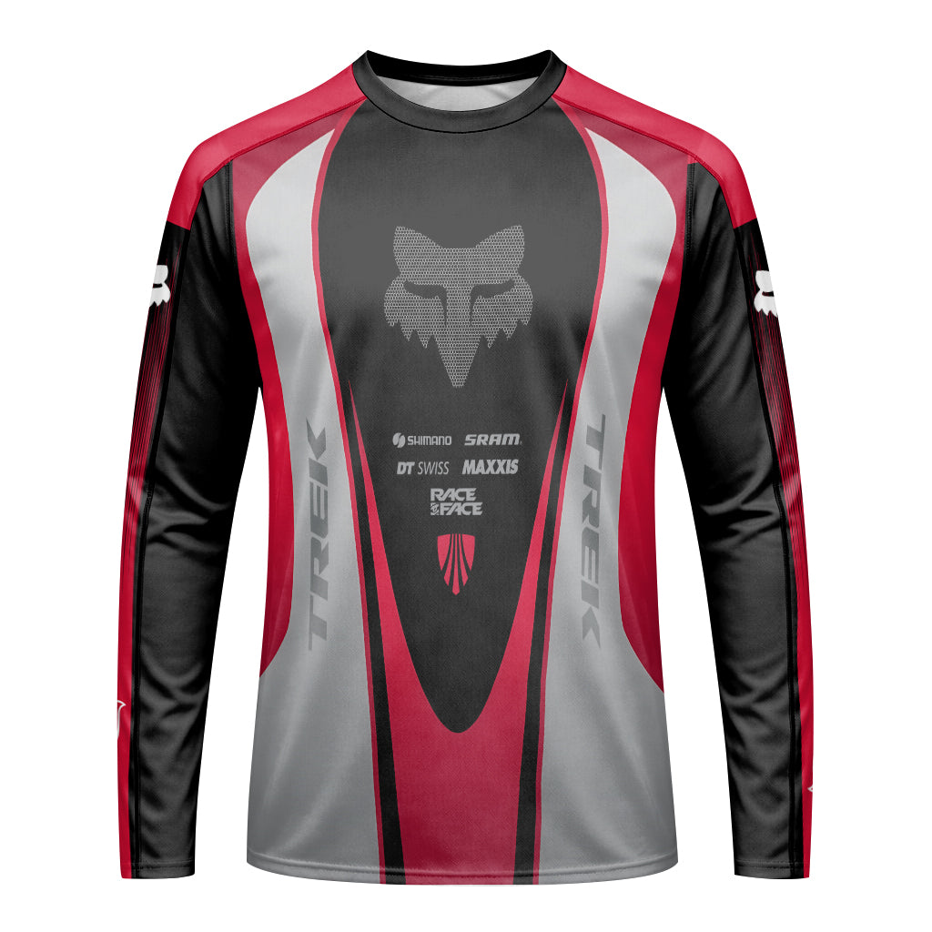 Fox Trek Black Red Factory Long Sleeve Mountain Bike Jersey - front view mockup