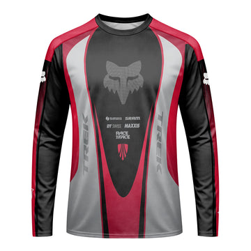 Fox Trek Black Red Factory Long Sleeve Mountain Bike Jersey - front view mockup