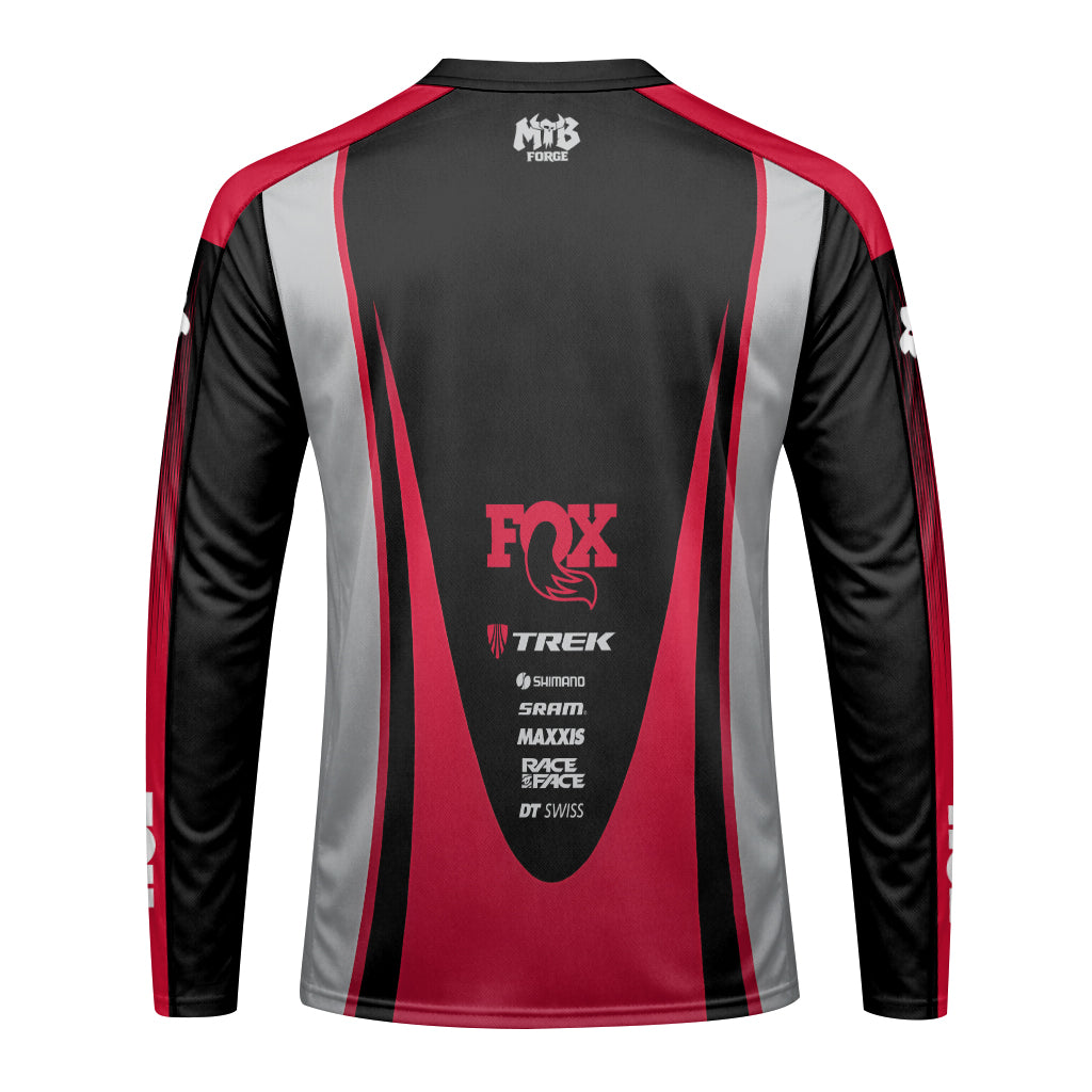 Fox Trek Black Red Factory Long Sleeve Mountain Bike Jersey - front view mockup