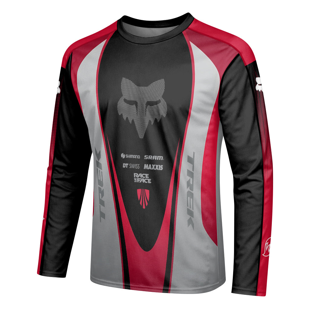 Fox Trek Black Red Factory Long Sleeve Mountain Bike Jersey - left side mockup
