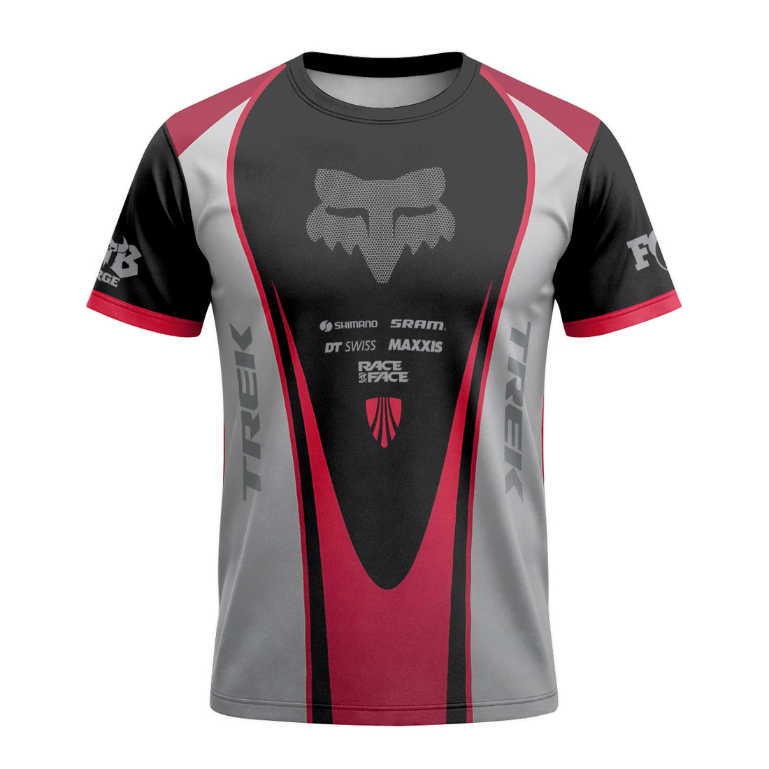 Fox Trek Black Red Factory Short Sleeve Mountain Bike Jersey - front and back view