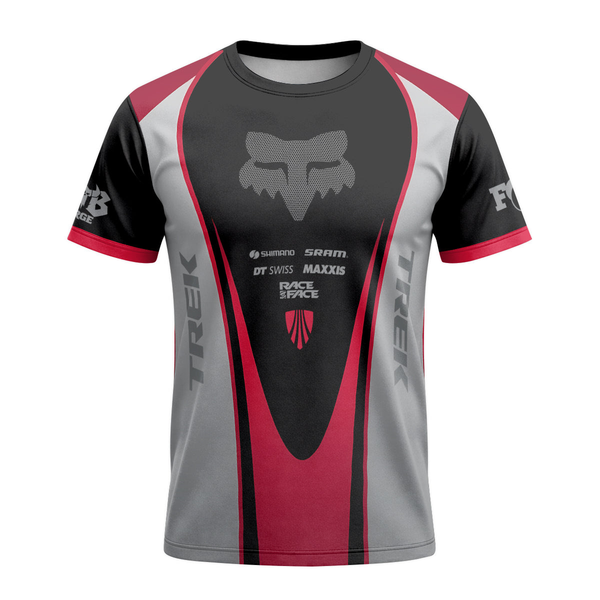 Fox Trek Black Red Factory Short Sleeve Mountain Bike Jersey - front view mockup