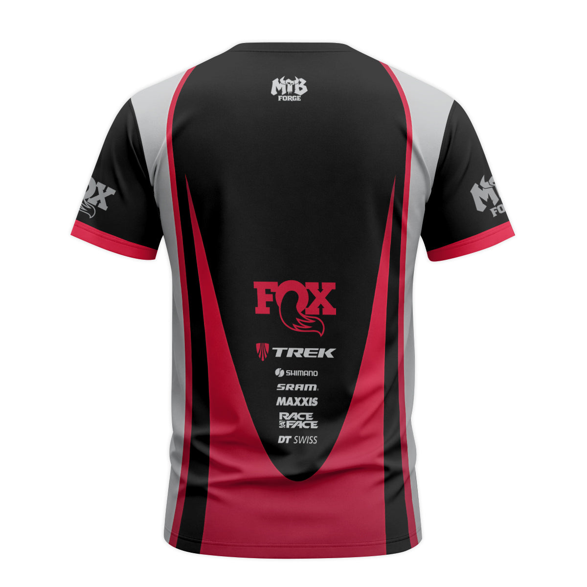 Fox Trek Black Red Factory Short Sleeve Mountain Bike Jersey - back view mockup