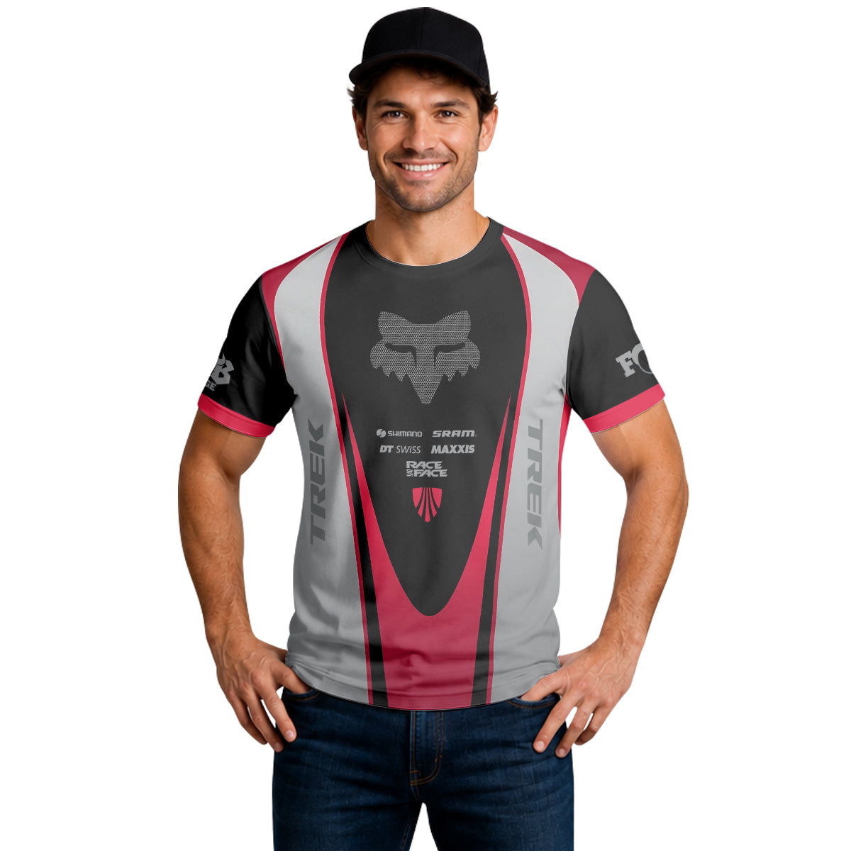 Fox Trek Black Red Factory Short Sleeve Mountain Bike Jersey - lifestyle view
