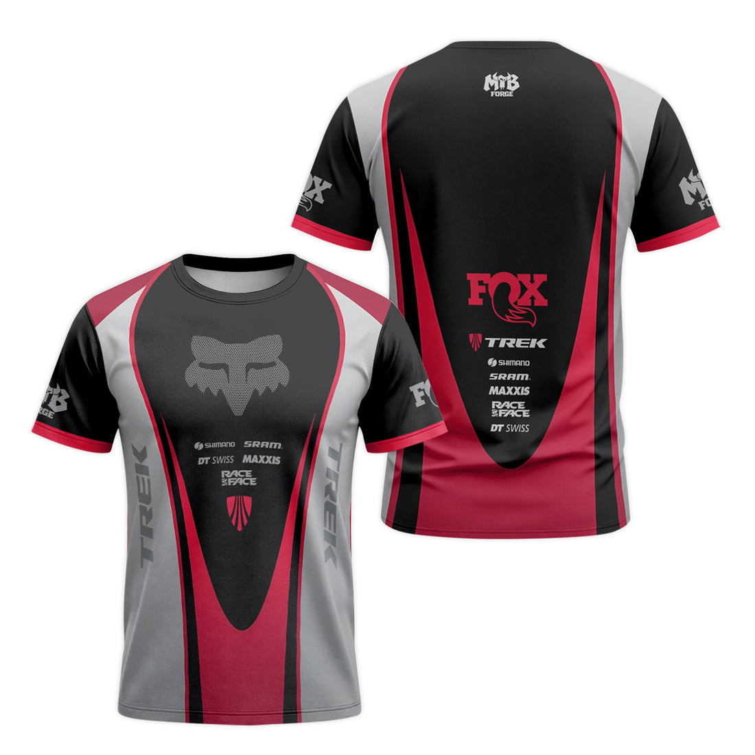 Fox Trek Black Red Factory Short Sleeve Mountain Bike Jersey - front and back view