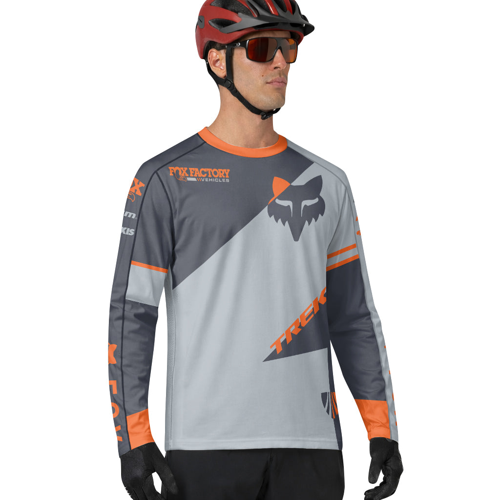 Fox Trek Gray Orange Long Sleeve Mountain Bike Jersey - lifestyle view