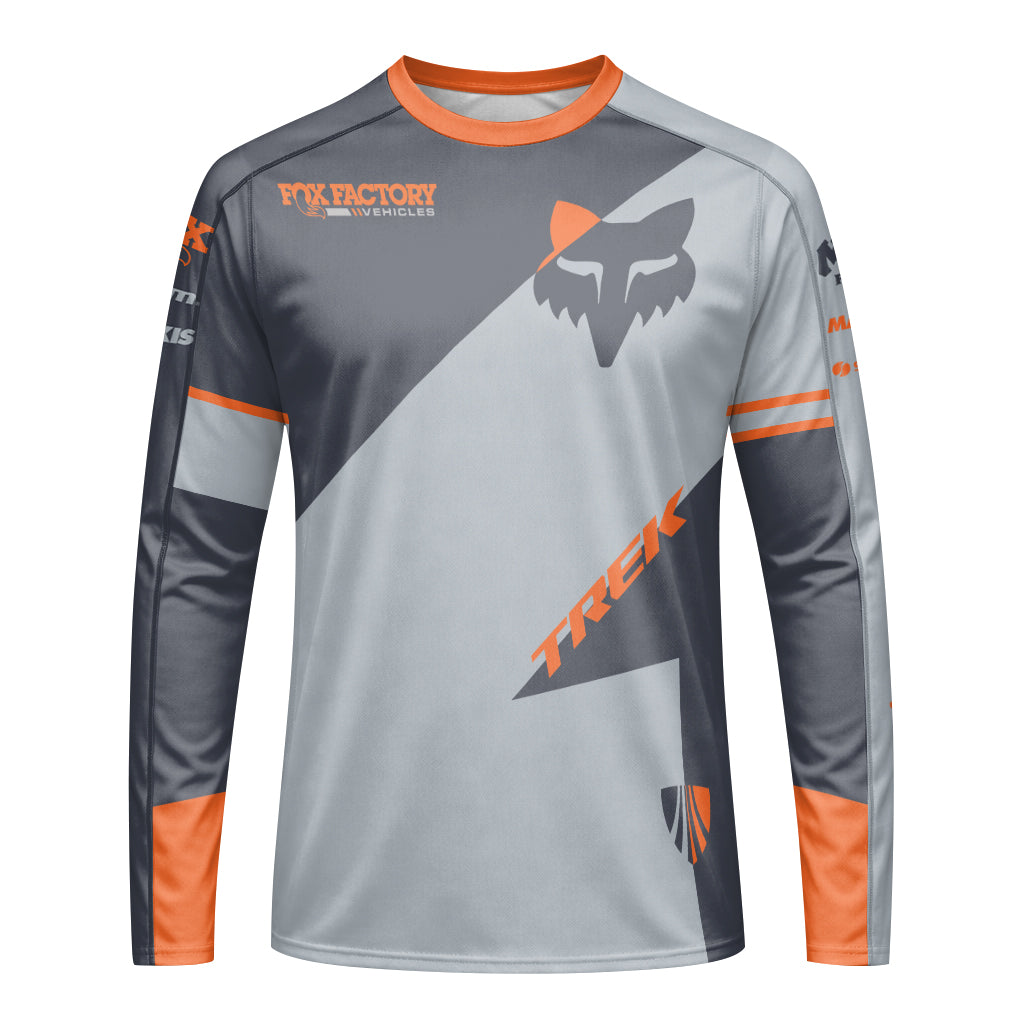 Fox Trek Gray Orange Long Sleeve Mountain Bike Jersey - front view mockup