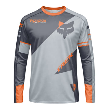 Fox Trek Gray Orange Long Sleeve Mountain Bike Jersey - front view mockup