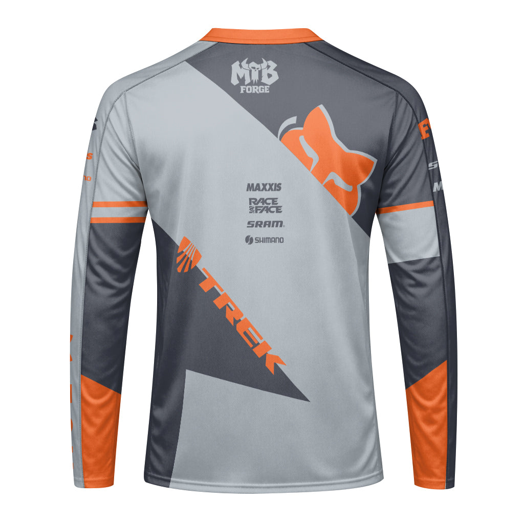 Fox Trek Gray Orange Long Sleeve Mountain Bike Jersey - front view mockup