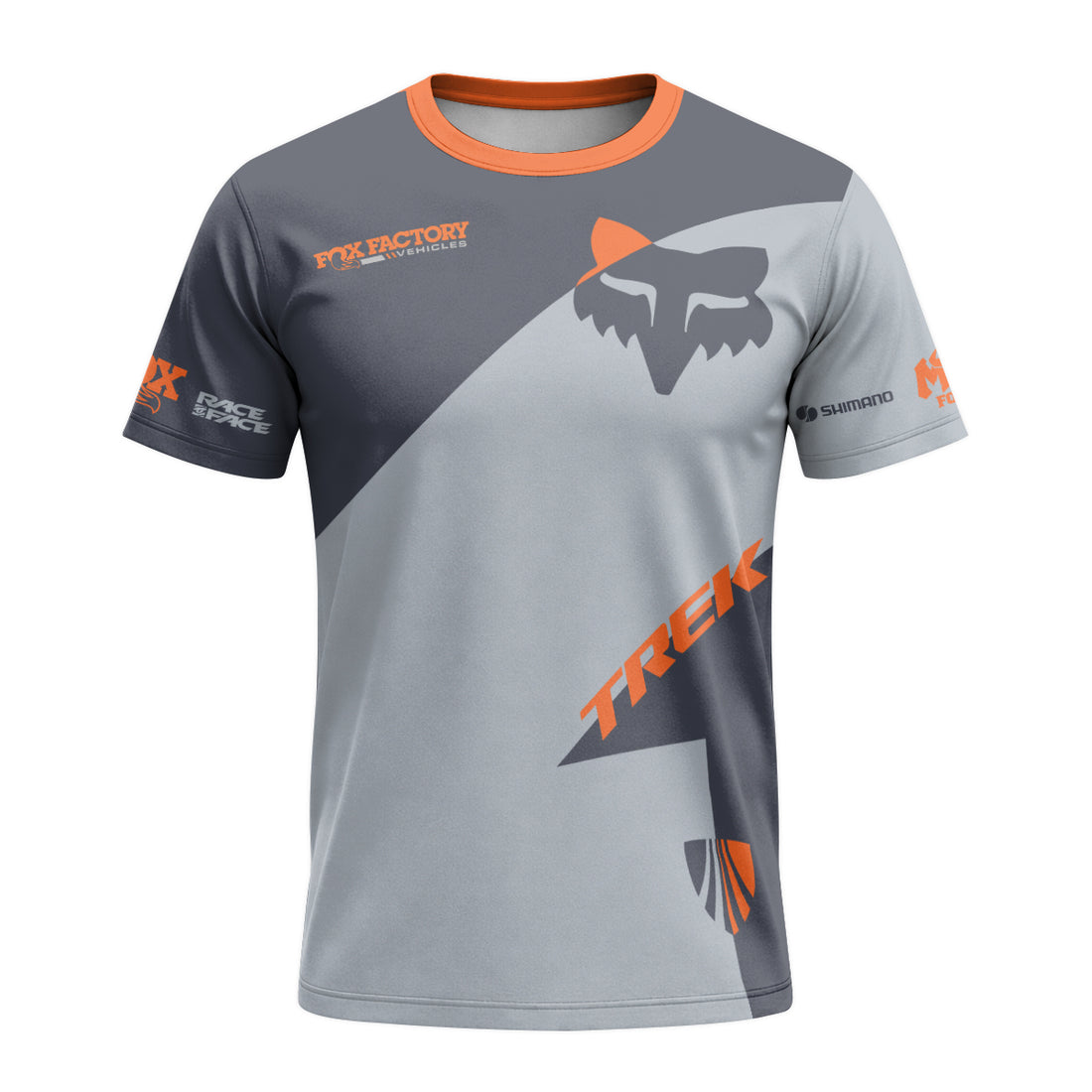 Fox Trek Gray Orange Short Sleeve Mountain Bike Jersey - front and back view