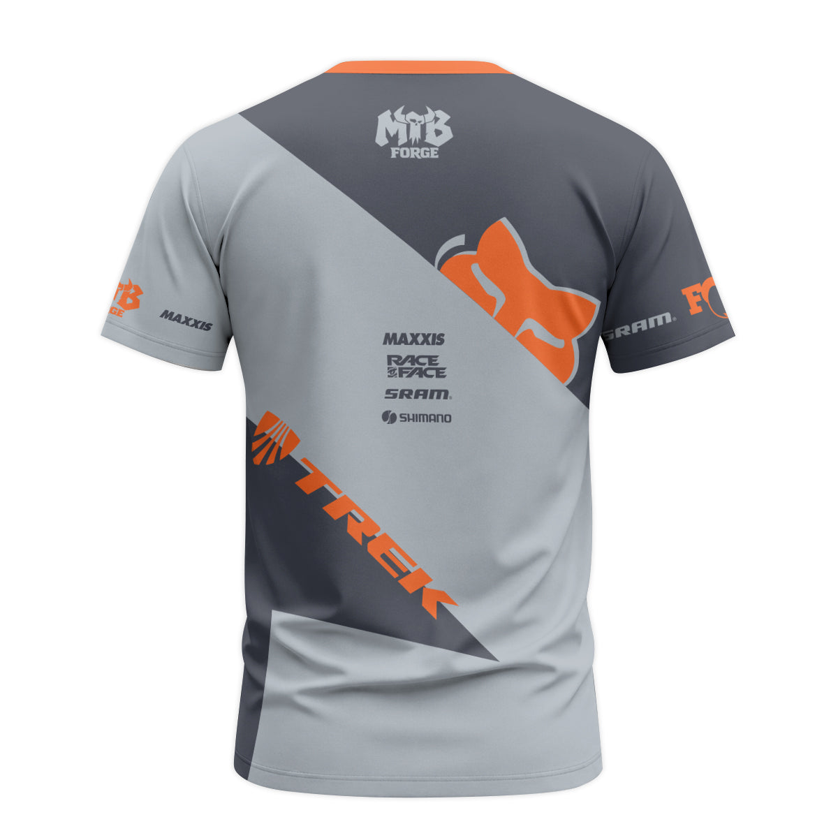 Fox Trek Gray Orange Short Sleeve Mountain Bike Jersey - back view mockup