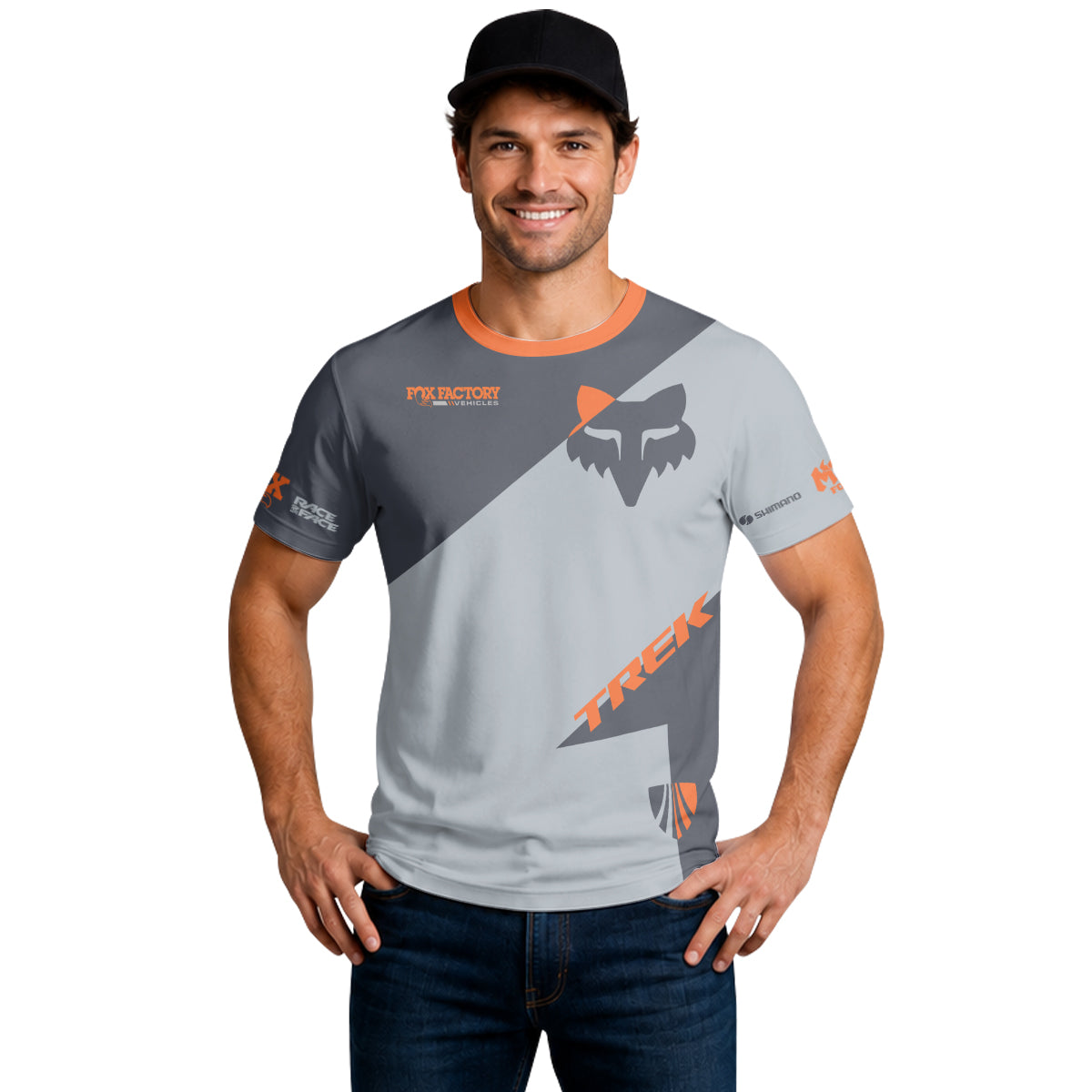 Fox Trek Gray Orange Short Sleeve Mountain Bike Jersey - lifestyle view