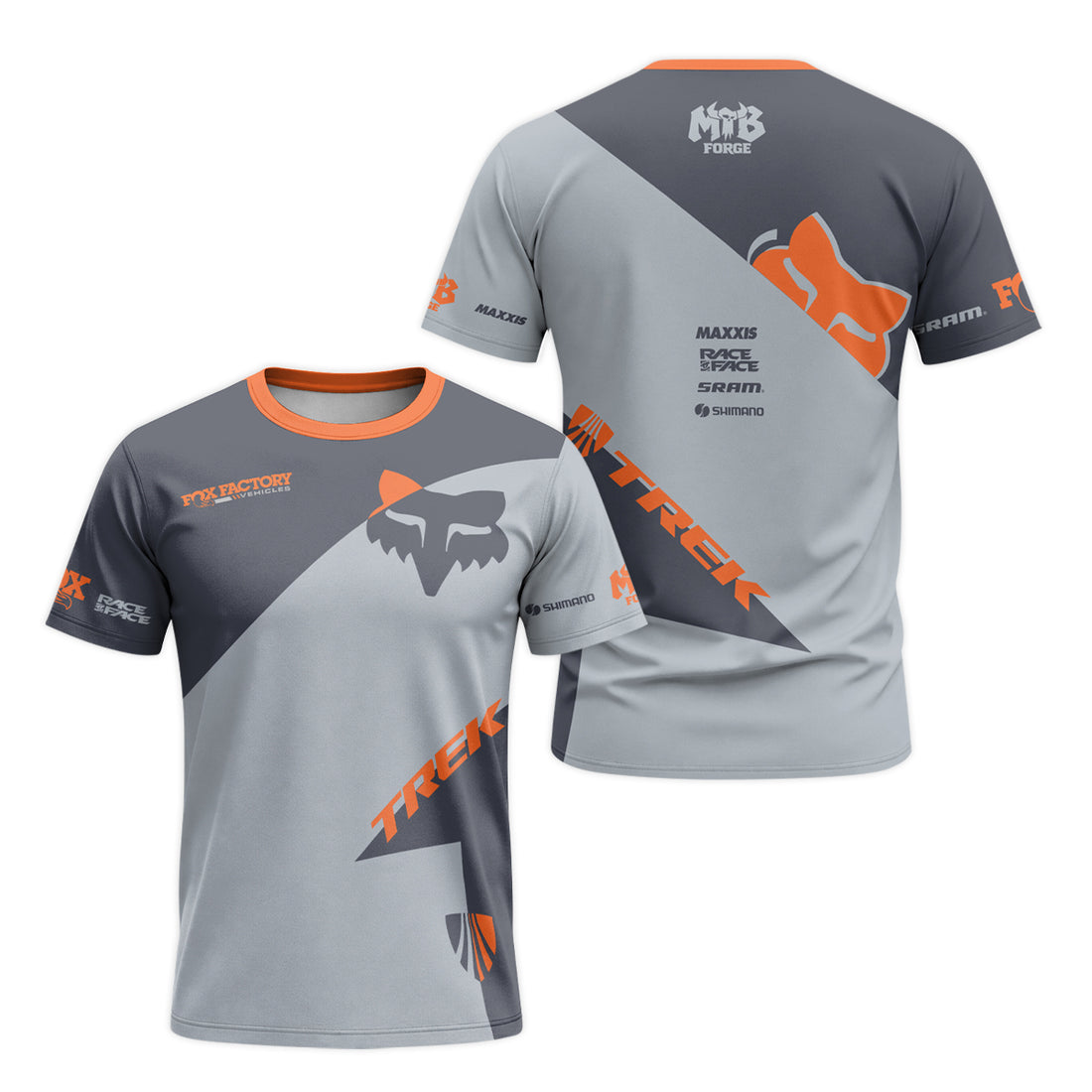 Fox Trek Gray Orange Short Sleeve Mountain Bike Jersey - front and back view
