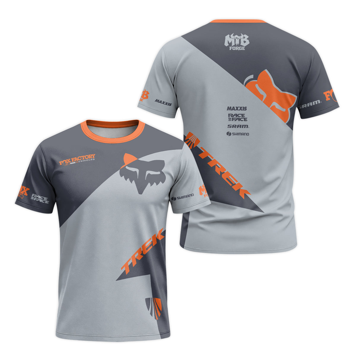 Fox Trek Gray Orange Short Sleeve Mountain Bike Jersey - front and back view