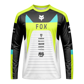 Fox Trek Neon Yellow White Long Sleeve Mountain Bike Jersey - front view mockup