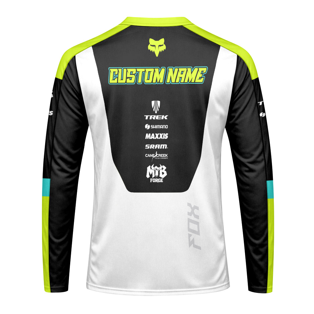 Fox Trek Neon Yellow White Long Sleeve Mountain Bike Jersey - back view mockup