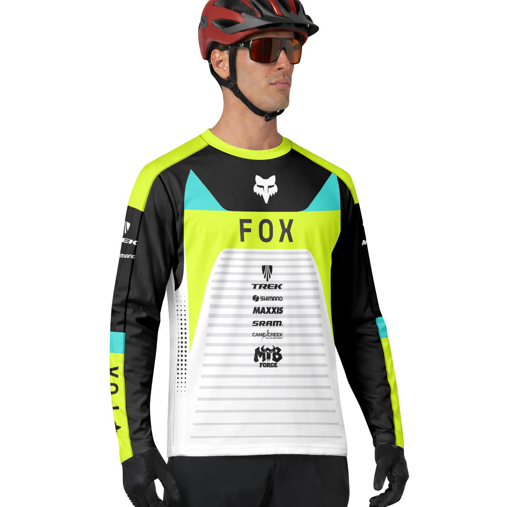 Fox Trek Neon Yellow White Long Sleeve Mountain Bike Jersey - lifestyle view