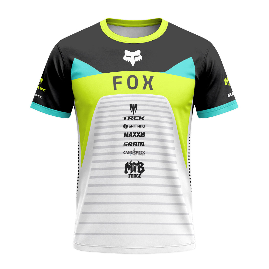Fox Trek Neon Yellow White Short Sleeve Mountain Bike Jersey - front and back view