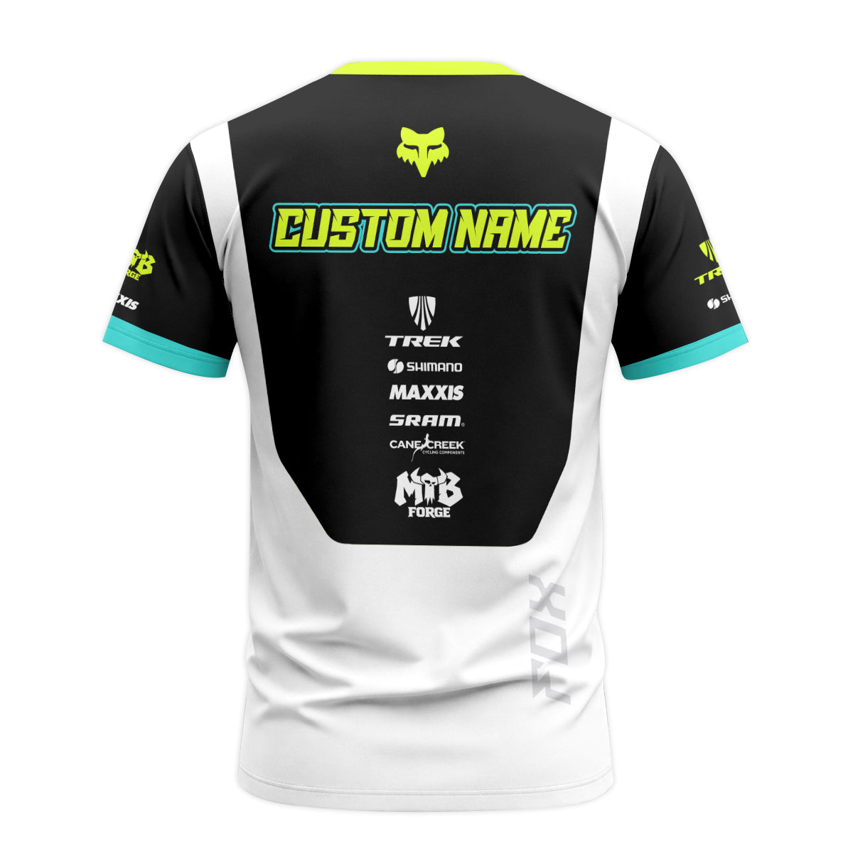 Fox Trek Neon Yellow White Short Sleeve Mountain Bike Jersey - back view mockup