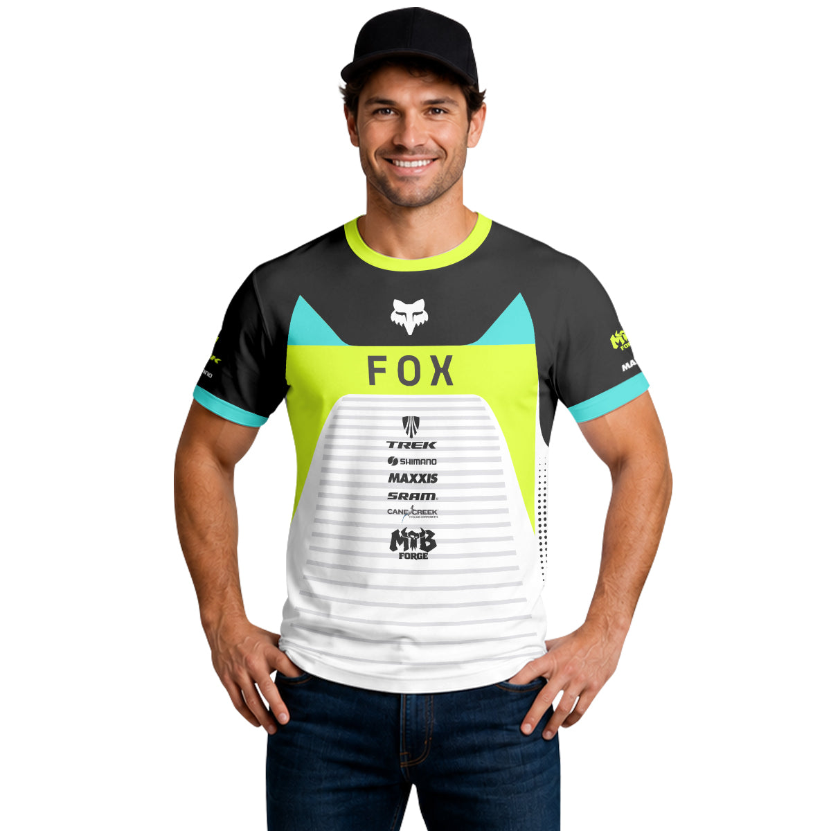 Fox Trek Neon Yellow White Short Sleeve Mountain Bike Jersey - lifestyle view