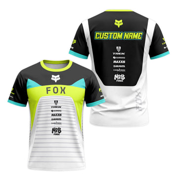 Fox Trek Neon Yellow White Short Sleeve Mountain Bike Jersey - front and back view