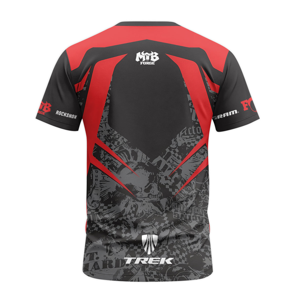 Fox Trek Red Black Graphic Short Sleeve Mountain Bike Jersey - back view mockup