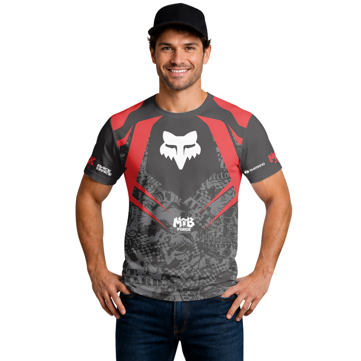 Fox Trek Red Black Graphic Short Sleeve Mountain Bike Jersey - lifestyle view