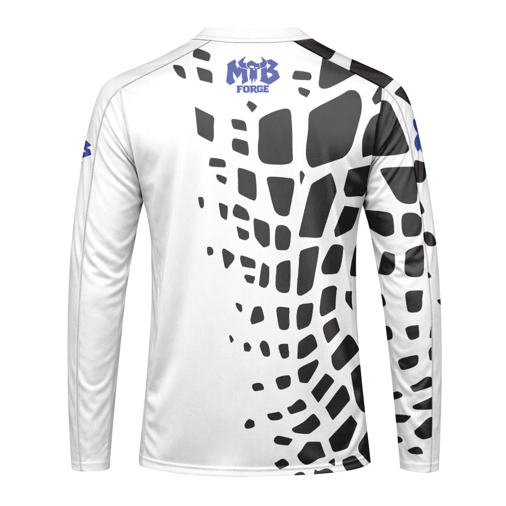 Fox White Black Abstract Long Sleeve Mountain Bike Jersey - front view mockup