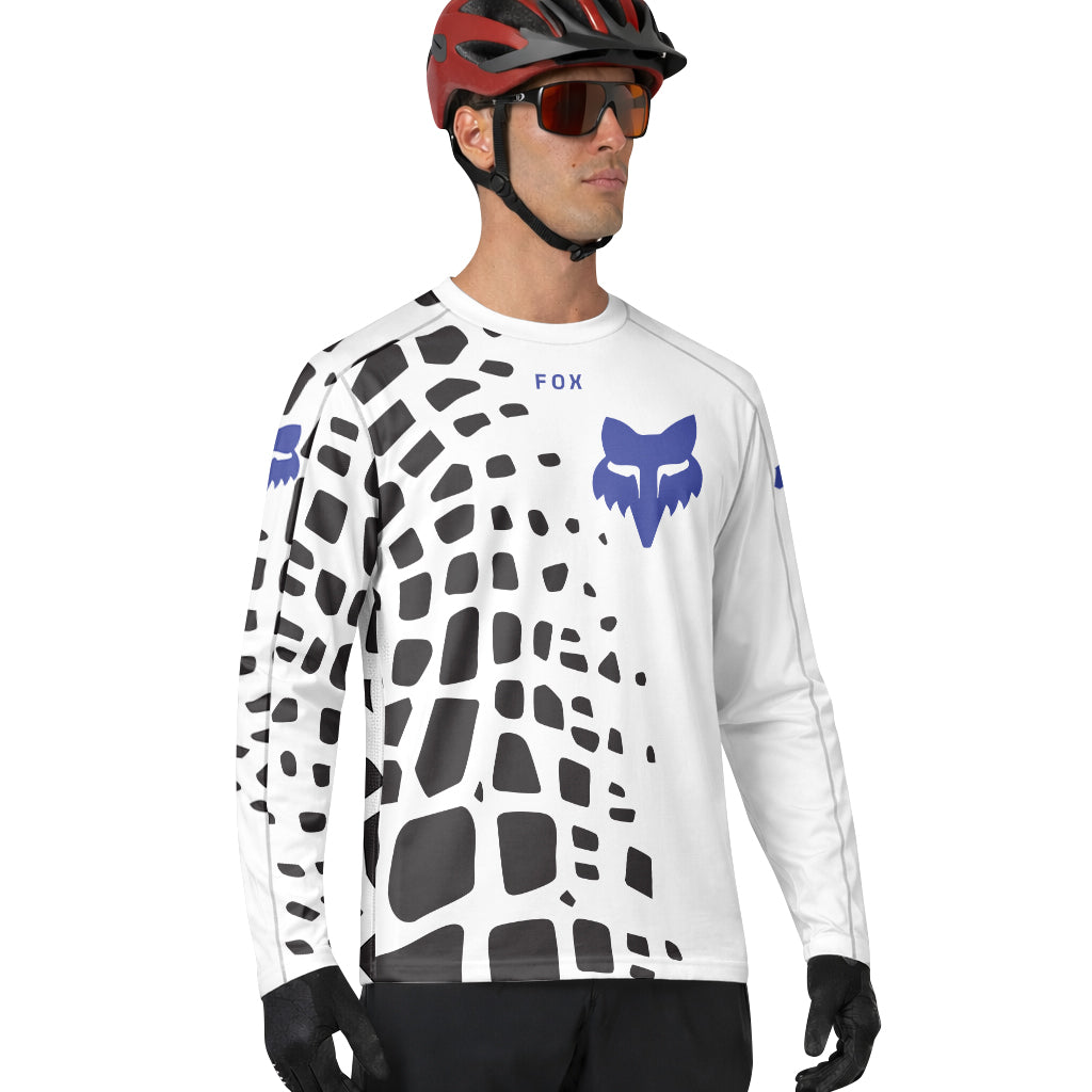 Fox White Black Abstract Long Sleeve Mountain Bike Jersey - lifestyle view