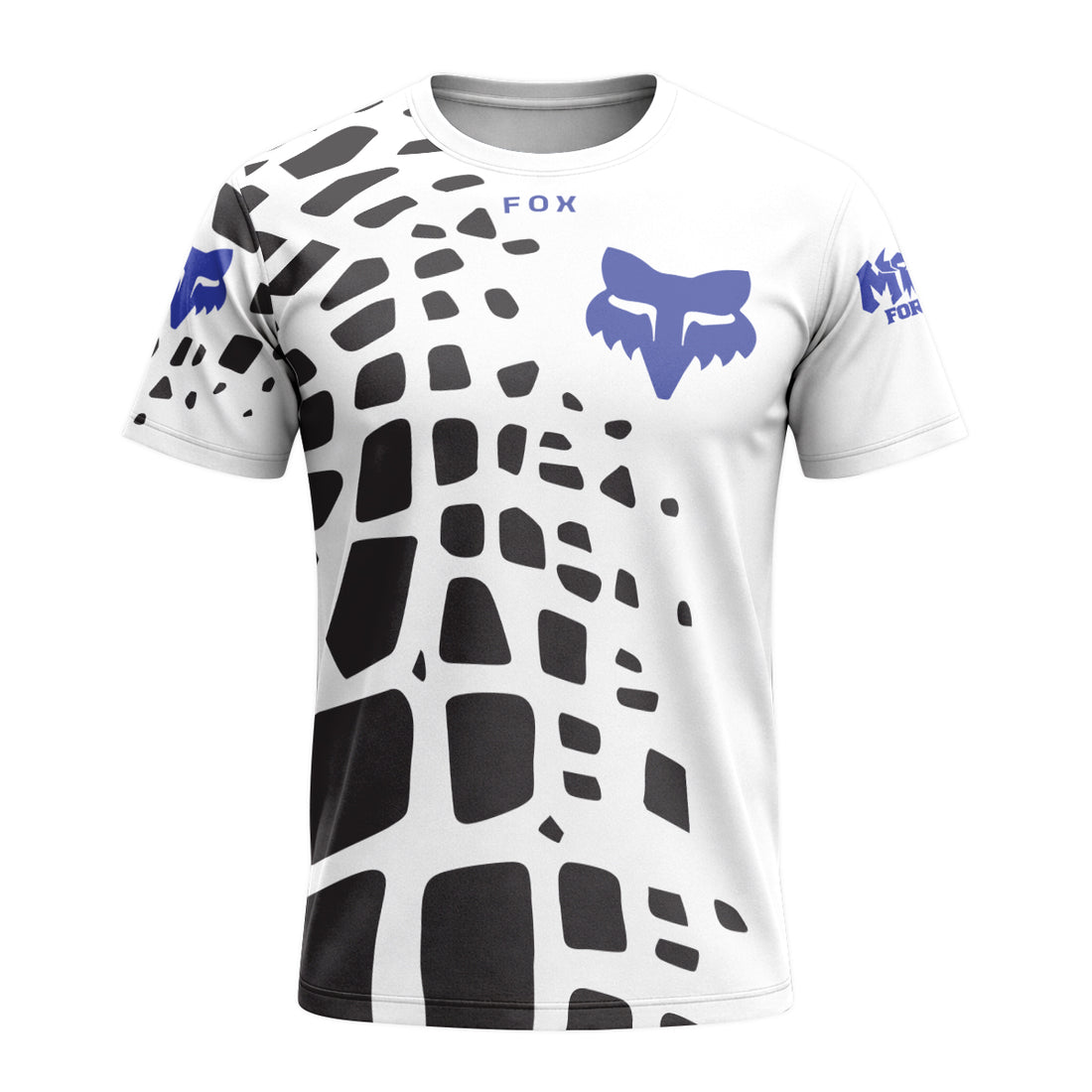 Fox White Black Abstract Short Sleeve Mountain Bike Jersey - front and back view