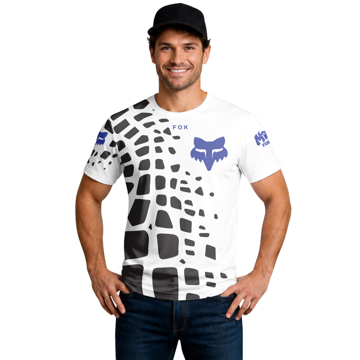 Fox White Black Abstract Short Sleeve Mountain Bike Jersey - lifestyle view
