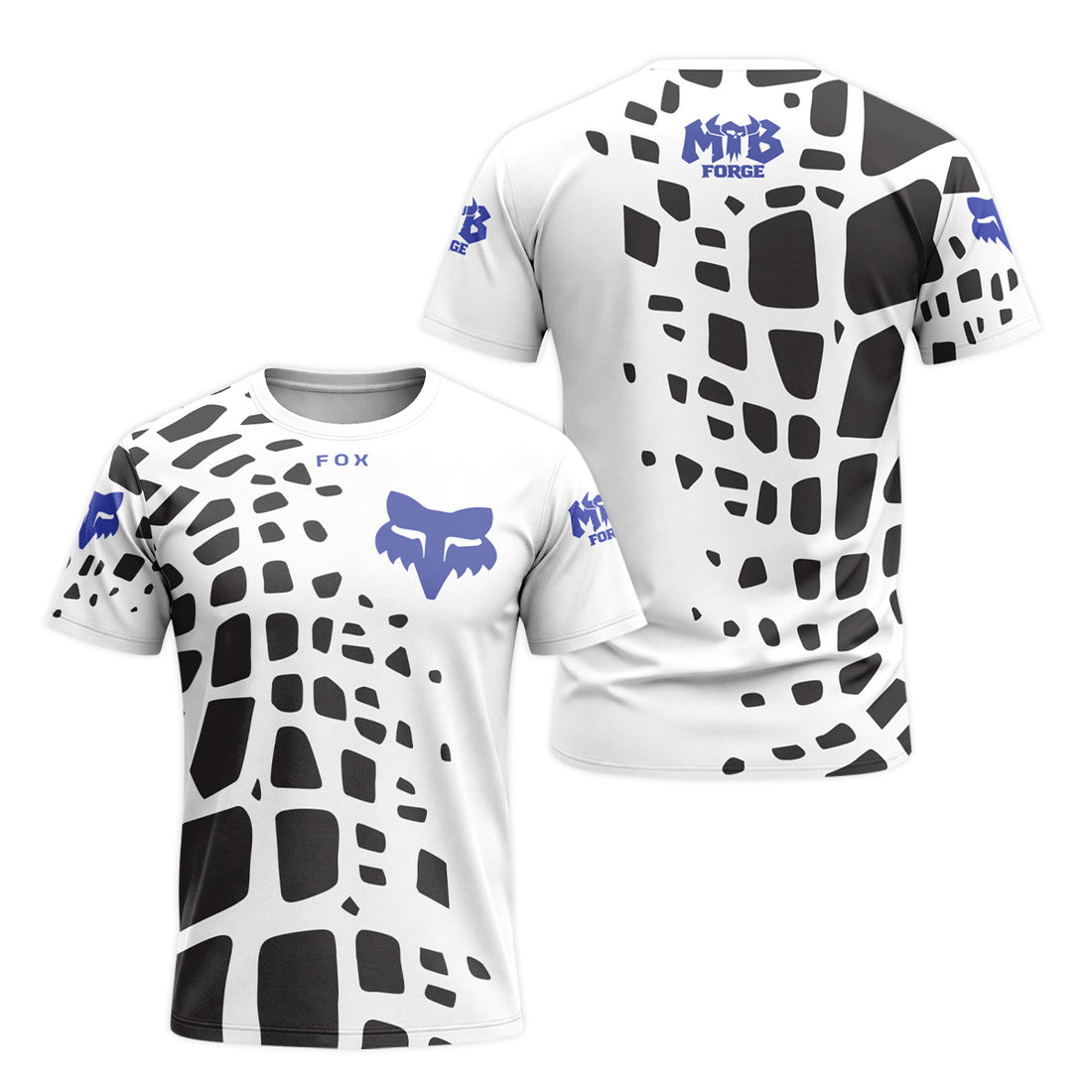 Fox White Black Abstract Short Sleeve Mountain Bike Jersey - front and back view
